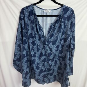 Style List by Micaela Women's Top Size 2X Blue Print Long Sleeves *flaw